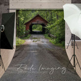 Aperturee - Aperturee Summer Covered Bridge Natural Forest Sweep Backdrop